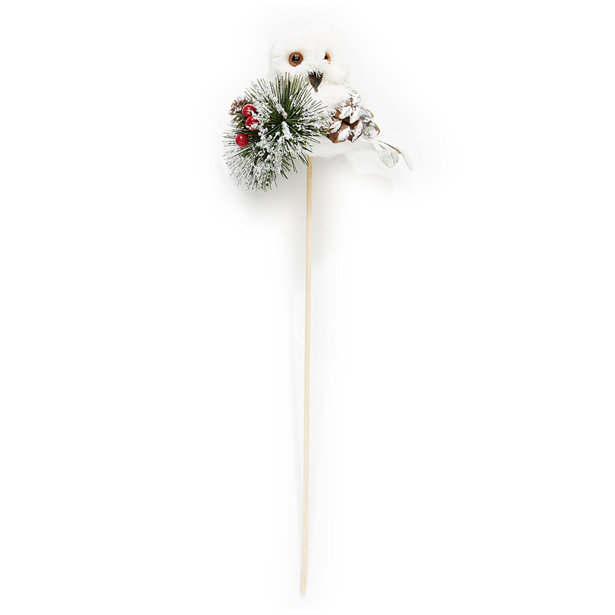15" Christmas Snow Owl with Artificial Pine & Berries Floral Picks, 3ct.